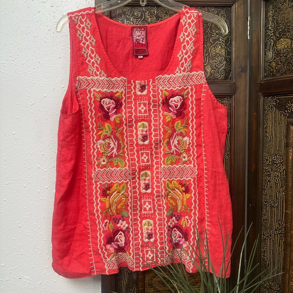 Johnny Was Pink Embellished Sleeveless Tank
